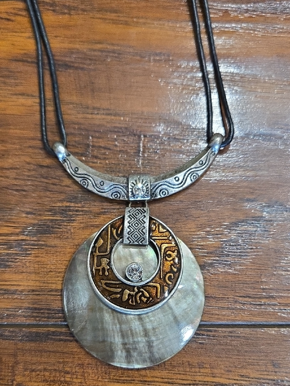 Bohemian Silver-Tone & Mother-of-Pearl Pendant Necklace in Metallic Brown